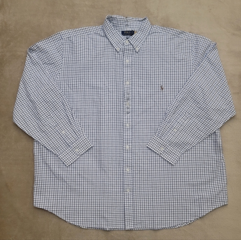Polo Ralph Lauren Men's Blue/Blk/White Plaid Oxford Long Sleeve Shirt Size 3XL
